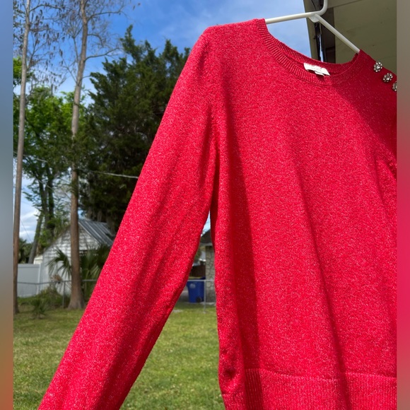 Loft Outlet Red Sz Med with Rhinestones on shoulder - Picture 2 of 14
